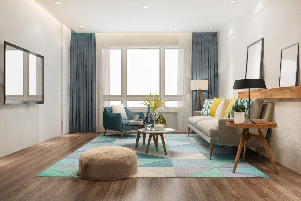 3d rendering loft scandinavian living room with working table bookshelf