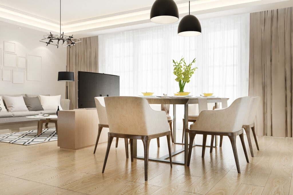 3d rendering modern dining room living room with luxury decor