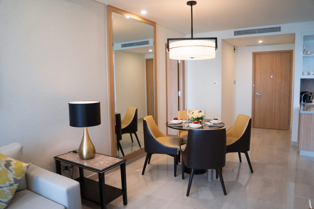 dining area comfortable studio flat hotel room