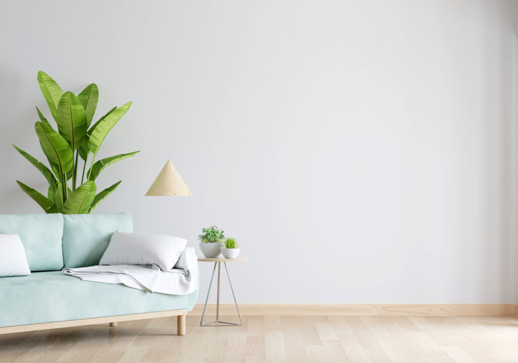 green sofa white living room with free space